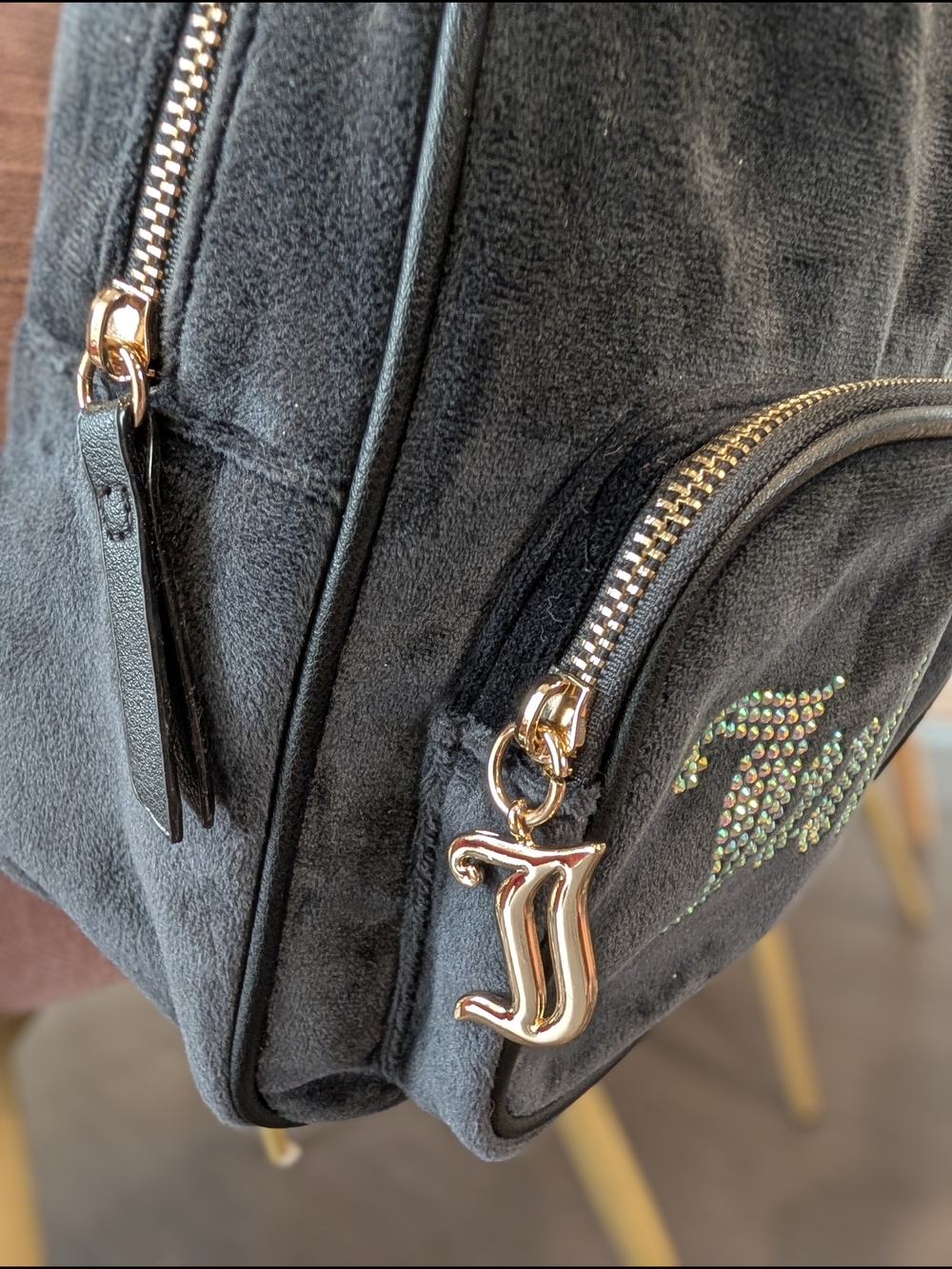 NWOT Juicy Couture Black Velour Obsession Mini Backpack Rhinestone Y2K - Picture 6 of 8